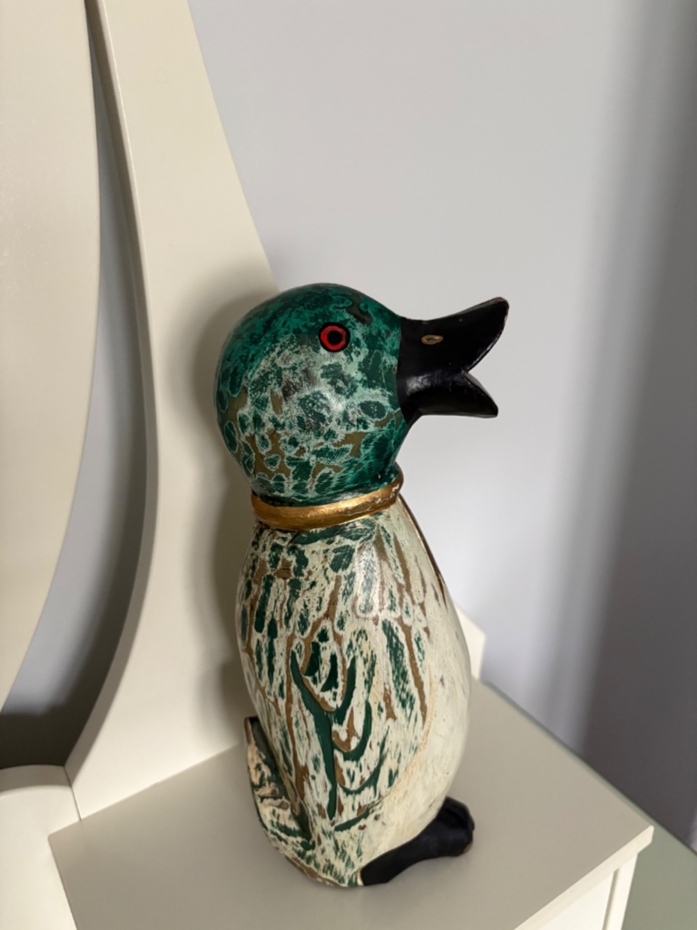 Rustic Hand Carved Wood Duck Figurine, Distressed Painted Folk Art Cottagecore